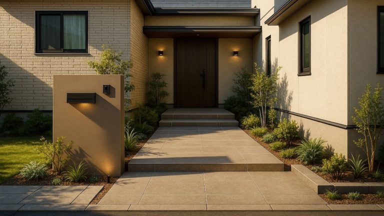 熊谷市の戸建て外構に施工された玄関アプローチのイメージ