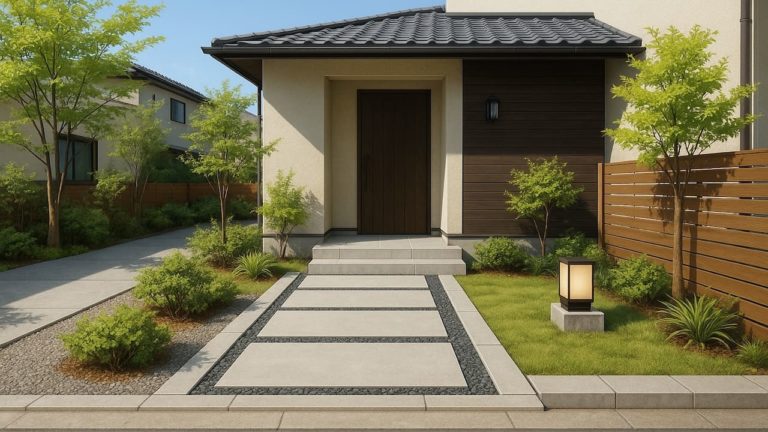 国立市の戸建て外構に施工された玄関アプローチのイメージ