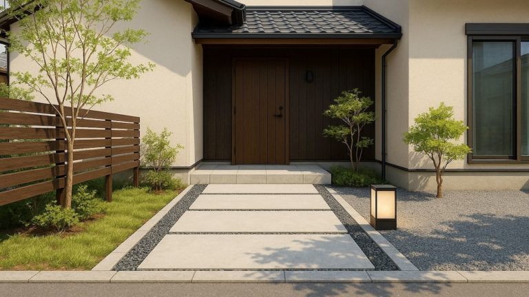 倉敷市の戸建て外構に施工された玄関アプローチのイメージ