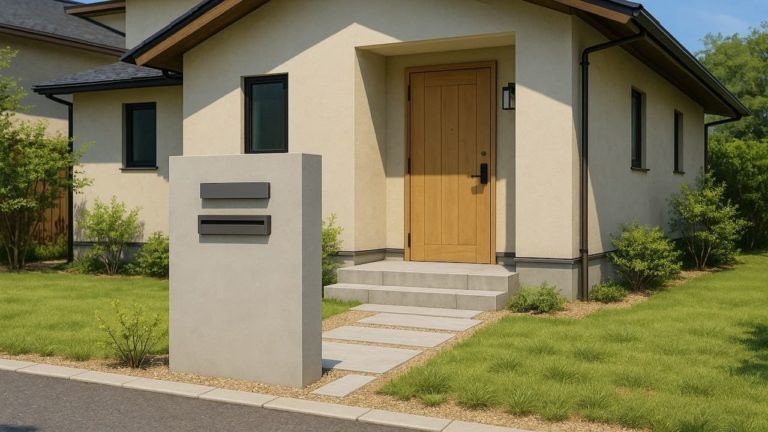 倉敷市の戸建て外構に施工された門柱のイメージ