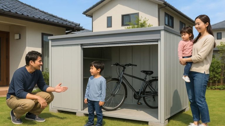 倉敷市の住宅に施工された屋外用物置イメージ