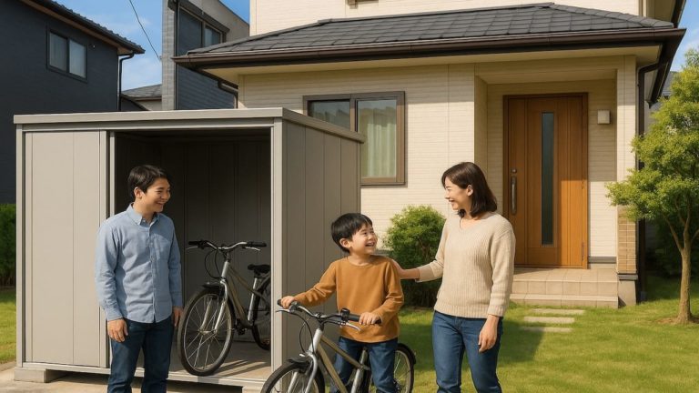 呉市の住宅に施工された屋外用物置イメージ