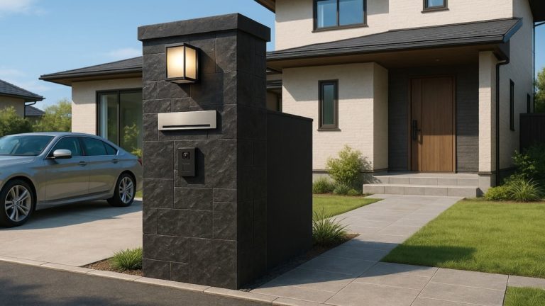 久留米市の戸建て外構に施工された門柱のイメージ