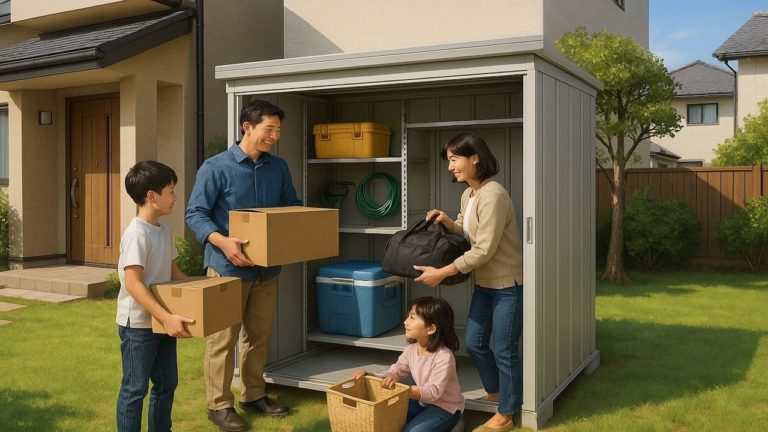 久留米市の住宅に施工された屋外用物置イメージ