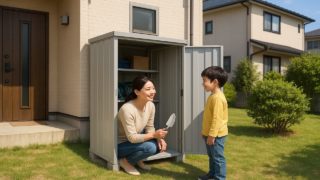 草津市の住宅に施工された屋外用物置イメージ