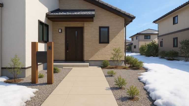 釧路市の戸建て外構に施工された玄関アプローチのイメージ