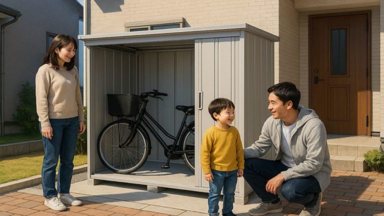 桑名市の住宅に施工された屋外用物置イメージ
