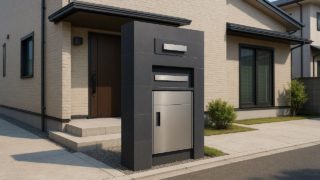 【京都府】宅配ボックスの費用の違い|設置環境別の注意ポイント 京都府の戸建て外構に施工された宅配ボックスのイメージ
