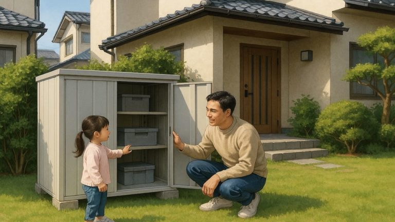 京都府の住宅に施工された屋外用物置イメージ