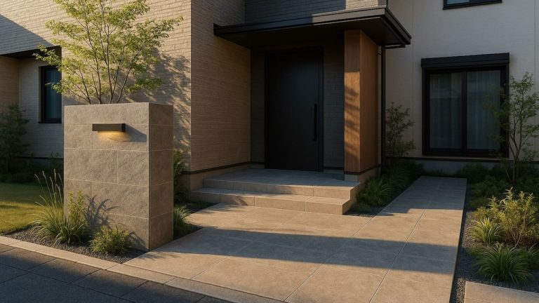 前橋市の戸建て外構に施工された玄関アプローチのイメージ