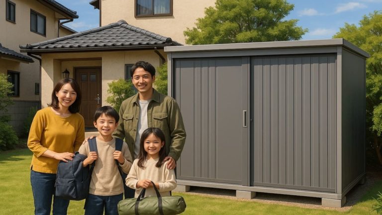 丸亀市の住宅に施工された屋外用物置イメージ