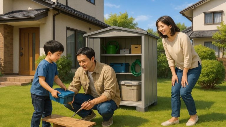 松原市の住宅に施工された屋外用物置イメージ