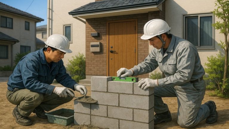 松戸市の戸建て外構に施工された門柱のイメージ