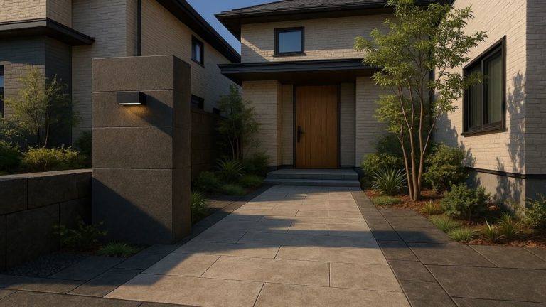 松阪市の戸建て外構に施工された玄関アプローチのイメージ