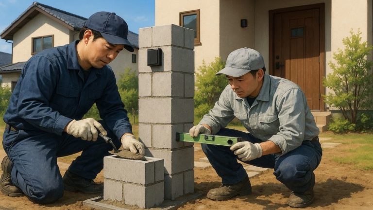 松阪市の戸建て外構に施工された門柱のイメージ