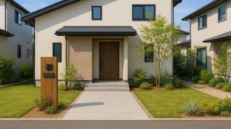 三原市の戸建て外構に施工された玄関アプローチのイメージ