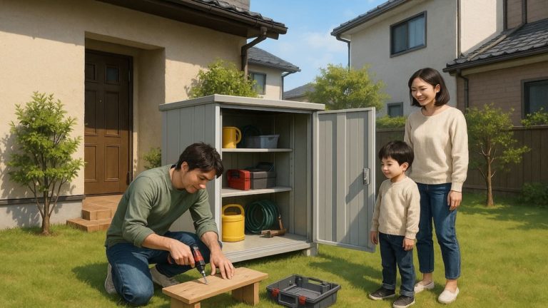 三木市の住宅に施工された屋外用物置イメージ