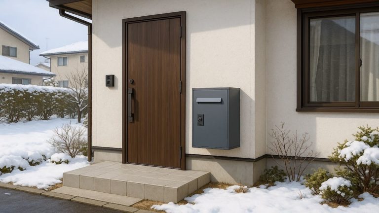 南アルプス市の戸建て外構に施工された宅配ボックスのイメージ