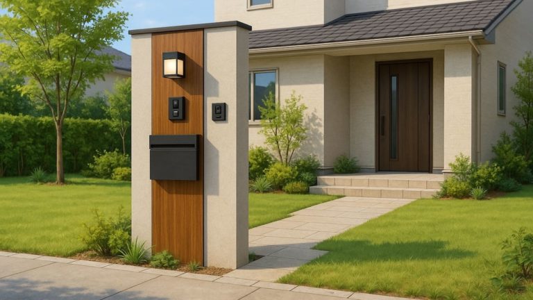 南アルプス市の戸建て外構に施工された門柱のイメージ