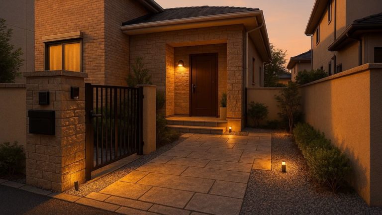 箕面市の戸建て外構に施工された玄関アプローチのイメージ