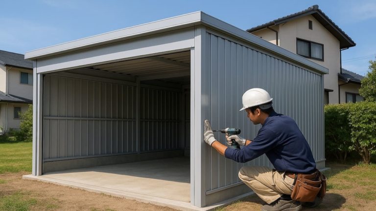 箕面市の住宅に施工された車庫ガレージのイメージ