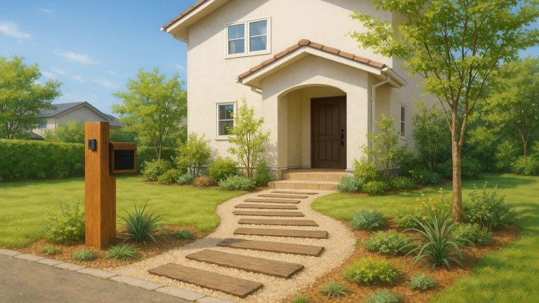 三島市の戸建て外構に施工された玄関アプローチのイメージ