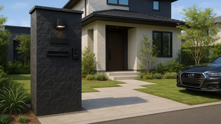 三島市の戸建て外構に施工された門柱のイメージ