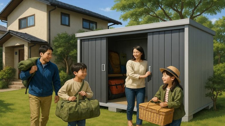 三島市の住宅に施工された屋外用物置イメージ