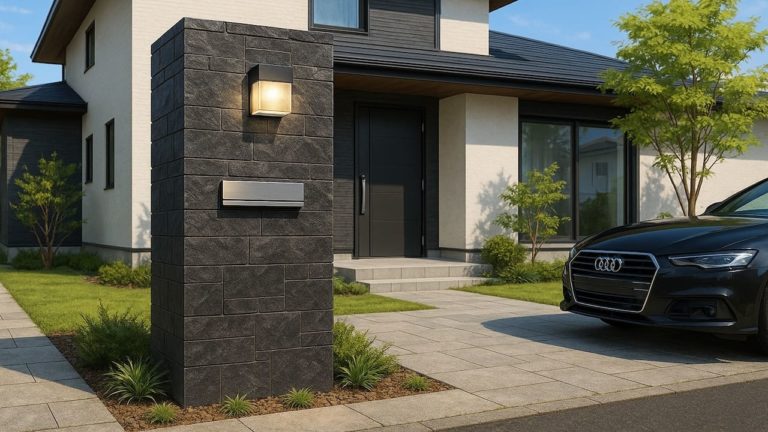 都城市の戸建て外構に施工された門柱のイメージ