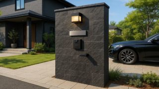 宮崎県の戸建て外構に施工された門柱のイメージ