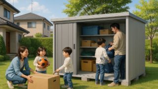 宮崎県の住宅に施工された屋外用物置イメージ