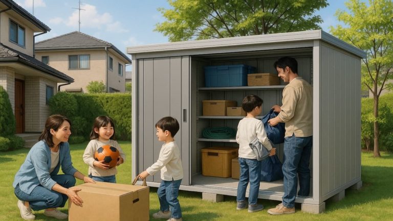 宮崎県の住宅に施工された屋外用物置イメージ