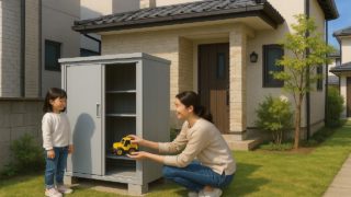 守口市の住宅に施工された屋外用物置イメージ