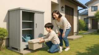 【長浜市】おしゃれ物置の工事費用と特徴|庭に映える収納プラン 長浜市の住宅に施工された屋外用物置イメージ