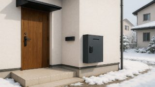 【長野県】宅配ボックスの価格帯|門柱との一体感を高めるコツ 長野県の戸建て外構に施工された宅配ボックスのイメージ