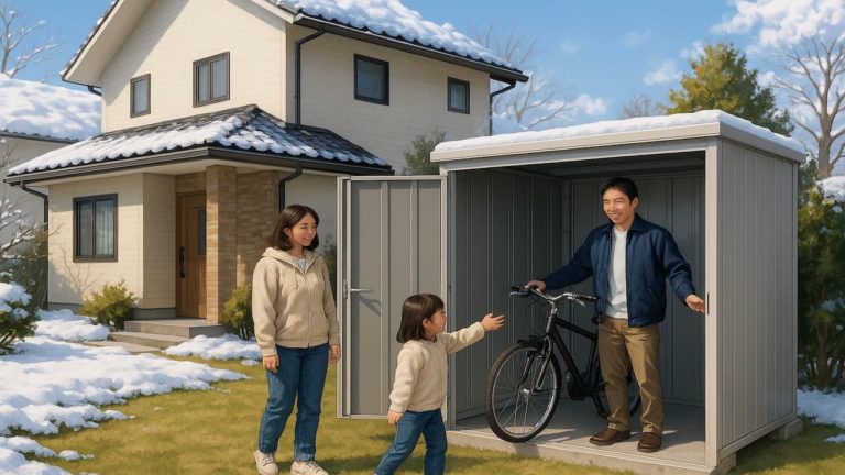 長野県の住宅に施工された屋外用物置イメージ