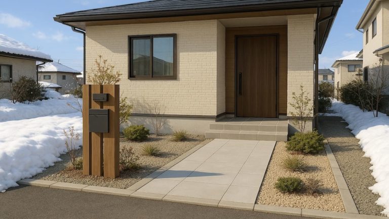 長岡市の戸建て外構に施工された玄関アプローチのイメージ