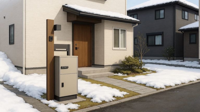 長岡市の戸建て外構に施工された宅配ボックスのイメージ