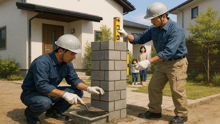 流山市の戸建て外構に施工された門柱のイメージ