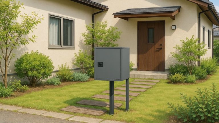 長崎県の戸建て外構に施工された宅配ボックスのイメージ