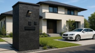 【長崎県】門柱の費用相場|よくあるトラブルを防ぐコツ 長崎県の戸建て外構に施工された門柱のイメージ