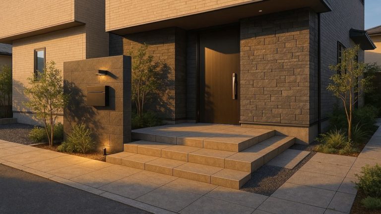 那須塩原市の戸建て外構に施工された玄関アプローチのイメージ