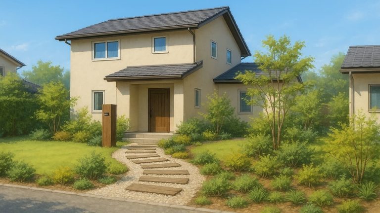 名取市の戸建て外構に施工された玄関アプローチのイメージ