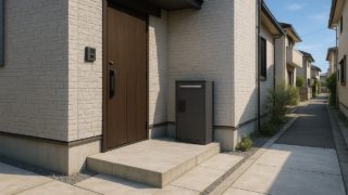 【名取市】宅配ボックスの見積もり相場|雨の日でも快適に受け取る 名取市の戸建て外構に施工された宅配ボックスのイメージ