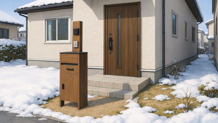 新潟県の戸建て外構に施工された宅配ボックスのイメージ
