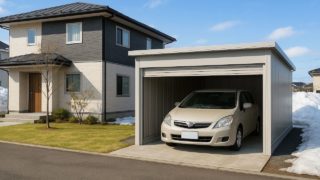 【新潟県】車庫ガレージの費用相場|時期・型・サイズで変わる理由 新潟県の住宅に施工された車庫ガレージのイメージ