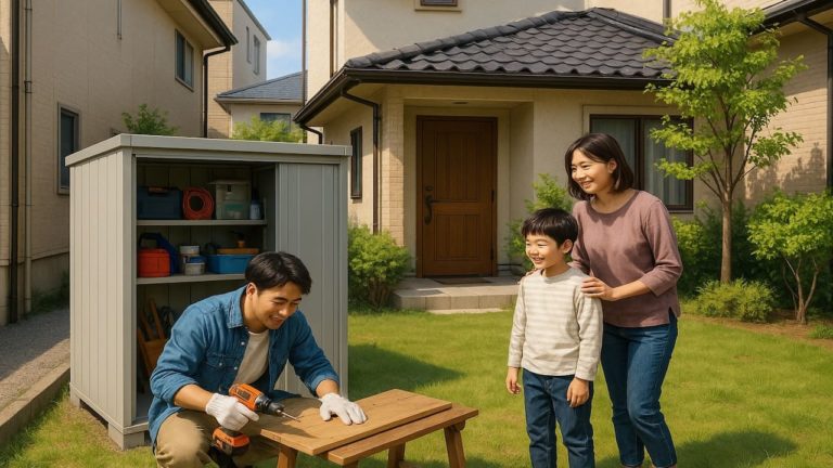 西宮市の住宅に施工された屋外用物置イメージ