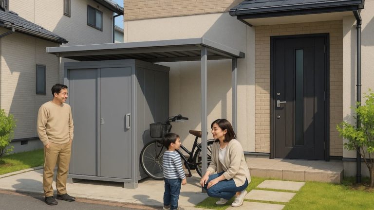 西尾市の住宅に施工された屋外用物置イメージ