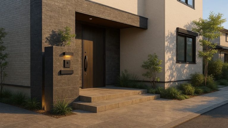 日進市の戸建て外構に施工された玄関アプローチのイメージ