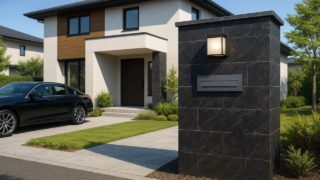 【沼津市】門柱の見積もり費用|無理なくコストを抑えるテク 沼津市の戸建て外構に施工された門柱のイメージ